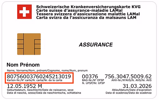 Exemple de carte d'assuré avec numéro